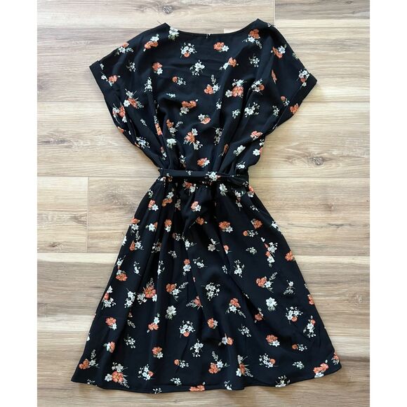 Girls Fall Black Floral Short Sleeve Picture Day Prairie Dress sz L 8-13 - Picture 5 of 6